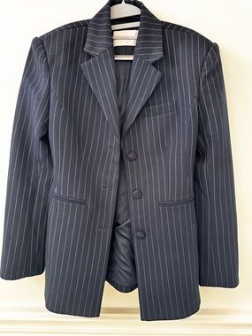 Meshki Navy Pinstripe Single-Breasted Blazer
